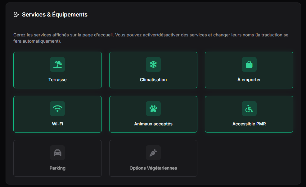 Section Services - Activation des services
